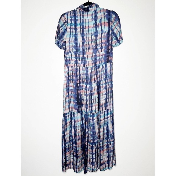 Sita Murt Tie Dye Maxi Dress Women's Short Sleeve Button Down Slit Blue 36 4 - Picture 3 of 9